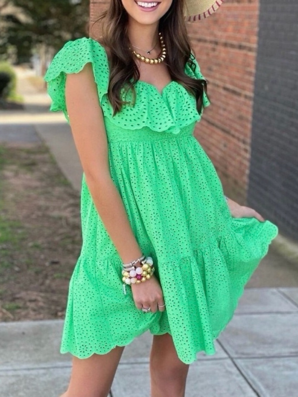 Lilly Pulitzer Asteria Eyelet Babydoll Dress in Cabana Green Daisy Dream